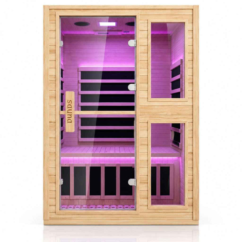2 Person Far Infrared Sauna with Smart APP Control, Canadian Hemlock Wood Indoor Sauna Room, 2000W Low EMF Fast Heating Home Dry Sauna, 7 Color Chromotherapy, Bluetooth Speakers for Relaxation