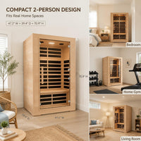 2 Person Far Infrared Sauna with Smart APP Control, 2000W Low EMF Wooden Infrared Sauna Room for Home, 8 Carbon Mica Heating Panels Wellness Sauna, Canadian Hemlock Indoor Spa for Home Relaxation