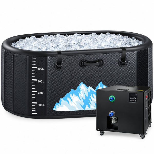 Cold Plunge Tub, 248 Gallon, 1 Horsepower, Heavy-Duty Ice Bath Tub for Athletes with Hot & Cold, Portable Inflatable Plunge Chiller with Water Treatment Kit, Immersion Therapy, Wifi (Black, 1 Set)