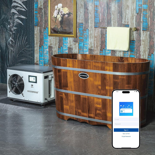 54" Indoor Cold Plunge Tub W/ 1.3 HP White Chiller – Rapid Cooling & Heating, Ozone Sanitation, Filter Circulation System, Wifi-Enabled & Remote Control via APP, Insulated Tub Cover
